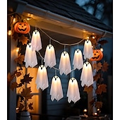 cheap Battery String Lights-1 Pc Halloween 2.5M 10 luminous hanging ghost ghost light string AAA waterproof battery box 8 function remote control indoor and outdoor courtyard party Halloween atmosphere decoration light