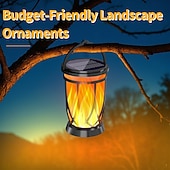 tanie Oświetlenie krajobrazowe-1 szt. zewnętrzna wodoodporna lampa z migającym płomieniem słonecznym 28 koralików LED na dziedziniec, ogród, trawnik, ścieżka, taras, lampa wisząca, lampa wisząca, halloween, dekoracja na imprezę