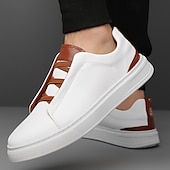 preiswerte Sneaker für Herren-weiße Freizeit-Sneaker für Herren mit braunen Akzenten bequeme Alltagsschuhe für Büro und Reisen