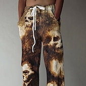 economico Pantaloni casual stampati da uomo-Pantaloni Costumi Teschi da Uomo Pantaloni Baggy Pantaloni Casual Vita Media Casual All'aperto Vacanza Pantaloni Elasticizzati con Tasca in Stile Lino Primavera Autunno 3D Stampati Nero Marrone