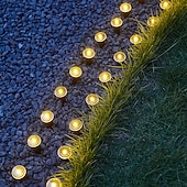 olcso Földi fények-napelemes vezetőoszlopos talajlámpák 15/30 db-os lapos napelemes lámpák kültéri, vízálló napelemes korongos tájvilágítás kerti ösvényre, falra, lépcsőkre, teraszokra, udvarra, gyepre, járdára (meleg