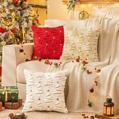 abordables Taies d&#039;Oreiller-1 housse de coussin de Noël, style bohème décontracté, fermeture éclair carrée, classique et traditionnel