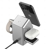 お買い得  ドリルアクセサリー-iPhone用3-in-1ワイヤレス充電ステーション、マグセーフ充電器対応の高速ワイヤレス充電ステーション、iPhone、Apple Watch、AirPods用マグネット式折りたたみ式旅行用充電スタンドナイトスタンド