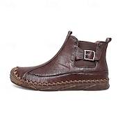 tanie Botki-męskie ręcznie robione botki w stylu retro z ozdobnymi klamrami – stylowe, codzienne buty inspirowane mokasynami, idealne na jesienne spacery, weekendowe wyjścia i codzienną modę