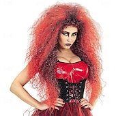 levne Halloweenské paruky-Syntetická paruka pro čarodějnice – velký účes na kostýmní večírek, Halloween, karneval a párty s motivem motta, ideální pro kostým staré čarodějnice
