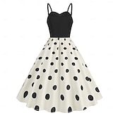 abordables Robes-Rétro Vintage Années 1950 Rockabilly Midi Robe trapèze Robe Évasée Coupe ajustée et évasée À pois Femmes Halloween Carnaval Vacances Décontracté Quotidien Soirée à thème rétro Adultes Robe Printemps