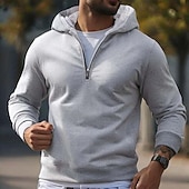 abordables sudaderas de lana-Hombre Sudadera Sudadera con capucha y cremallera de un cuarto Sudadera con capucha de lana Negro Gris Con Capucha Plano Cerrar Cremallera de un cuarto Deporte Casual Diario Ropa de calle Fresco Ropa