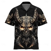 halpa Halloween-paidat-Miesten Paholainen Liekki Paita Kuubalainen paita Button Up paita Lyhythihainen Dark Punk Gothic Pyhäpäivä Katuvaatteet Kesä Camp Collar -paita 3D-tulostus Musta 1 Musta Musta 2