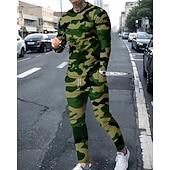 economico Tute basic-Per uomo Maglia Tuta da Ginnastica Tuta da Allenamento Verde Grigio Girocollo Mimetico 2 Pezzi Sport &amp; Outdoor Quotidiano Ferie Poliestere Streetwear Essenziale Casual Primavera Autunno Abbigliamento