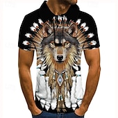 preiswerte Poloshirt mit Animalprint für Herren-Herren Wolf Poloshirts Golfshirt Kurzarm Polo-Shirts Hemden mit Kragen Lässig Lustig Streetwear Urlaubskleidung Party-Outfits Knöpfe 3D-Druck Schwarz Rote Blau