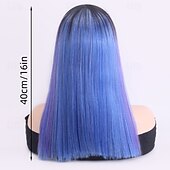 ieftine Peruci de petrecere-Perucă dreaptă albastră, lungime medie, pentru femei – fără breton, despărțire pe mijloc, aspect natural, coif complet, perfectă pentru Halloween, cosplay și purtare zilnică