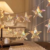abordables Tiras de Luces LED-Guirnalda de luces de concha marina de 1,5/3 m, 10/20 LED a batería, con forma de estrella de mar, ideal para bodas, fiestas, Navidad, hogar, vacaciones, decoración de ventanas.