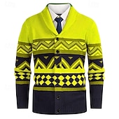 billige cardigangenser for menn-Herre Genser Cardigan Genser Fair Isle genser Riflet Strikke Vanlige topper Strikket Geometrisk Buet Ferie Mote Avslappet Dagligdagstøy Klær Vår &amp; Vinter Hvit Gul S M L