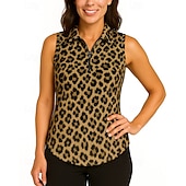 Women's Leopard Golf Polo Shirt Tennis Shirt Tennis Tank Top Sleeveless Print Shockproof High Elasticity Breathable Tennis Golf Pickleball Zip Collar Shirt Polo Brown Tennis Clothing4