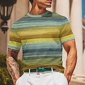 preiswerte T-Shirts für Herren mit 3D-Druck-Herren Geometrisch Horizontale Streifen Waffelhemd Kurzarm T-Shirt 3D-Druck Rundhalsausschnitt Hemd Mode Lässig Bequem Straße Lässig Täglich Gelb Blau Braun Sommer Frühling Bekleidung S M L XL XXL