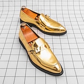 billige Loafers-herresko i skinnende gull – metalliske slip-on-sko til bryllup, kveldsgallaer og forestillinger