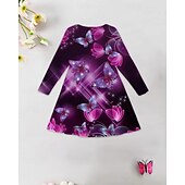 halpa 3D-perhosmekko-Tyttöjen 3D Perhonen Mekko Pitkähihainen Kesä Kevät Loma Päivittäin Pyhäpäivä Prinsessa Kaunis Makea Lapset 4-12 vuotta Rento mekko A linjainen mekko Polvipituinen Normaali