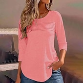 cheap Plain tee-Women&#039;s Tunic Solid Color Elegant Vintage Stylish Long Sleeve Crew Neck Regular Tops Daily White Pink Blue Green Gray Spring Fall