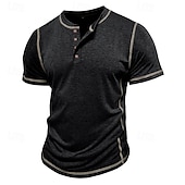 halpa Rento Henley T-paita-Miesten Henley-paita Puuvillainen paita T-paidat Lyhythihainen Yhtenäinen väri Tavallinen Solid Color Muoti Suunnittelija Vapaa-aika Väripaletti Napit Henley ulko- Kausaliteetti Päivittäin Kesä