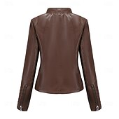 voordelige Imitatieleren jassen-Dames Jas van imitatieleer Comfortabel Zak Volledige ritssluiting Modieus Street Style Effen Buiten Casual / Dagelijks Normaal Opstaand Normale pasvorm Lange mouw bovenkleding Zwart Rood Kameel Lente