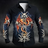 cheap Vintage Shirt-Dragon&#039;s Cross by Sarah Richter Men&#039;s Skull Dragon Button Up Shirt Long Sleeve Designer Shirt Limited Artist Edition