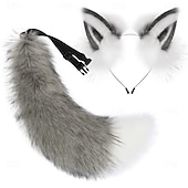 economico Accessori per acconciature-Set di orecchie di volpe pelose, fascia per capelli e coda – orecchie e coda di animali realistici, accessori per cosplay per Halloween, feste, convention e spettacoli