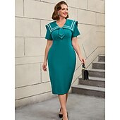 cheap Dresses-1950s Retro Vintage Midi Cocktail Dress Pencil Dress Plus Size Solid Color Pencil Dress V Neck Fancy Dress Women's Formal Party &amp; Evening Retro Theme Party Adults' Dress Spring &amp; Summer