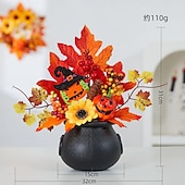 お買い得  ハロウィンのリースとフラワー装飾-ハロウィンの秋のデスクトップ飾り。フェイクカボチャ、カエデの葉、松ぼっくり、LEDライトの収穫祭の装飾。ハロウィン、不気味な秋のディスプレイ、秋の家の装飾。