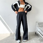 رخيصةأون بدلات رياضية-نسائي بدلة رياضية بنطلونات بنطلون رياضي رباط جيب ألوان متناوبة أطقم ملابس رياضية الربيع أسود أحمر الصالة الرياضية تدريب ركض خصر عالي ضد الهواء خفة الوزن رطوبة فتل كم طويل رياضة ألبسة رياضية مرن نسبياً