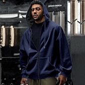economico felpe con cappuccio da uomo di base-Per uomo Felpa con cappuccio Felpa con cappuccio a zip intera Felpa con cappuccio in pile Aalbicocca Nero Verde militare Blu marino Grigio chiaro Con Cappuccio Semplice Tasca Sport &amp; Outdoor