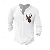 cheap Animal-Men's Henley Shirt Tee Tee Top Long Sleeve Shirt Long Sleeve Henley Summer Fall Pattern Deer Fashion Designer Fashion Vintage Vacation Street Going out Dark Grey Black White Top Tee for Men