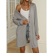 abordables Manteaux &amp; trenchs-Femmes Veste Décontractée Confortable Respirant Boutons Occasionnel Uni Vacances Rue Occasionnel Tenue quotidienne Simple Boutonnage Long Col en V Coupe régulière manche longue Vêtements d&#039;extérieur