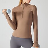 abordables Tops de yoga-Mujer Sudadera de polar Escote Chino Templado Dispersor de humedad Media Cremallera Manga Larga Deportes Color sólido Camiseta por Gimnasio Entrenamiento de gimnasio Aptitud física Delgado Ropa de