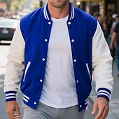 preiswerte Herrenjacken &amp; Herrenmäntel-Herren Leichte Jacke Bomberjacke Collegejacke Urlaub Lässig Warm Tasche Farbblock Herbst Winter Farbblock Mode Klassisch Stehkragen Kurz Schwarz Rote Burgunderrot Marineblau Königliches Blau Jacken