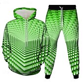 economico Set di Felpe 3D da Uomo-Per uomo Geometrico Illusione ottica 2 pezzi Set di felpe 3D Tuta Felpa con Cappuccio Manica Lunga Pantaloni lunghi Con Cappuccio Casual Quotidiano Athleisure Stampa 3D Primavera Autunno Inverno