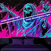 cheap Halloween Wall Tapestries-Halloween Blacklight Tapestry UV Reactive Glow in the Dark Forest Trippy Mountain Misty Graveyard Ghost Hanging Tapestry Wall Art Mural for Living Room Bedroom
