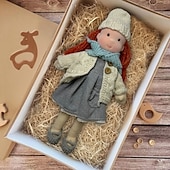 baratos Bonecas-Boneca Waldorf feita à mão para bebês meninas com conjuntos de roupas - boneca de pelúcia macia de 11,8 polegadas para crianças pequenas, presente de Natal ideal para crianças