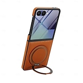 abordables Coques Samsung-téléphone Coque Pour Samsung Galaxy Z Flip 7 Z Flip 6 Z Flip 5 Z Flip 4 Z Flip 3 Coque Arrière Supporte la Charge Sans Fil Support Antichoc Rétro TPU faux cuir