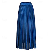 abordables Jupes Maxi-Femmes Jupe Mode Occasionnel Maxi Taille haute Jupes Uni Plissé Micro-Élastique Décontracté Quotidien Week-end Argent Noir Dorée Rouge Été Polyester