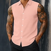 economico Strada-Per uomo Camicia Camicia di lino Camicia Estiva Abbigliamento da spiaggia Camicia con Bottoni Semplice Quotidiano Abbigliamento casual alla moda Bianco Rosa Blu Senza Maniche Collo ripiegato Estate