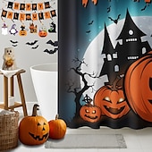 levne Halloween koupel-Halloweenský sprchový závěs s háčky, polyesterový, pratelný, voděodolný, vzorovaný, koupelnová vana, dekorace