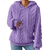 billige Ullgenser-Dame Pullover hettegenser-genser Hettegensere عادي Fritid Langermet Med hette Vanlige topper Gate Ferie Ut på byen Rød Lilla Kakifarget Høst Vinter