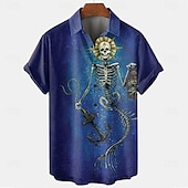 abordables T-shirts d&#039;Halloween-Chemise boutonnée à manches courtes pour homme avec têtes de mort « Lever un verre » par David Lozeau, édition limitée