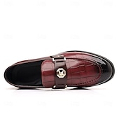 abordables Semi-formel-Mocassins en similicuir bordeaux pour homme, effet crocodile, avec boucle décorative en métal, pour hommes d&#039;affaires, événements formels et banquets