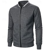 baratos Jaquetas Casuais-Homens jaqueta leve Jaqueta casual Jaqueta do time do colégio Férias Diário Bolsos Emenda Primavera Outono Bloco de cor Moda Clássico Colarinho Chinês Padrão Tecido Waffle Preto Branco Vinho Azul