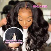 economico Parrucche di capelli veri senza cuffia-Parrucche con parte a V, ondulate, in capelli umani, senza risciacquo, in pizzo frontale, parrucche brasiliane vergini per donne nere, parrucche con parte a U, senza colla, con clip per tutta la