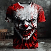 baratos crânio e osso-Halloween Homens 3D Palhaço Camiseta Manga Curta Camiseta Impressão 3D Gola Redonda Camisa Exagerado Designer Terror Festa Rua Casual Vermelho Preta &amp; Cinzento Cinzento Verão Primavera Todas as