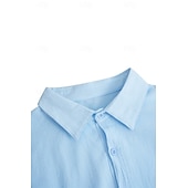economico Vacanza-Per uomo Camicia Camicia di lino Camicia Estiva Abbigliamento da spiaggia Camicia con Bottoni Semplice Vacanza Casuale Nero Bianco Cachi Grigio Manica Lunga Collo ripiegato Estate Primavera