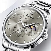 baratos Relógios Quartz-um novo relógio de negócios masculino olevs com pulseira de aço, cronógrafo luminoso com indicação de 24 horas, relógio de quartzo multifuncional resistente à água, relógio de pulso esportivo casual