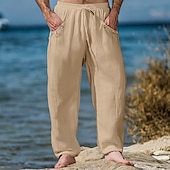 abordables Vacances-Homme Pantalons en Lin Pantalons Pantalon d&#039;été Pantalons Amples Taille Élastique Cordon de serrage Jambe Droite Uni Confort Respirant Longueur complète Extérieur Occasionnel Quotidien Vacances Mode